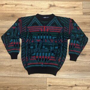 Men's VTG Atlantic Traders Geometric Knit Sweater LARGE Multicolor Grandpa Retro